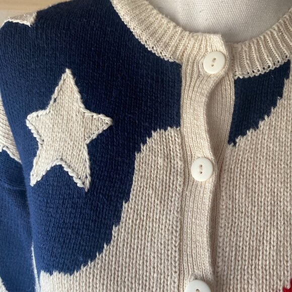 Lauren Hansen VTG American Flag Novelty Knit Cardigan Sweater M Button Up Ramie - Picture 8 of 12